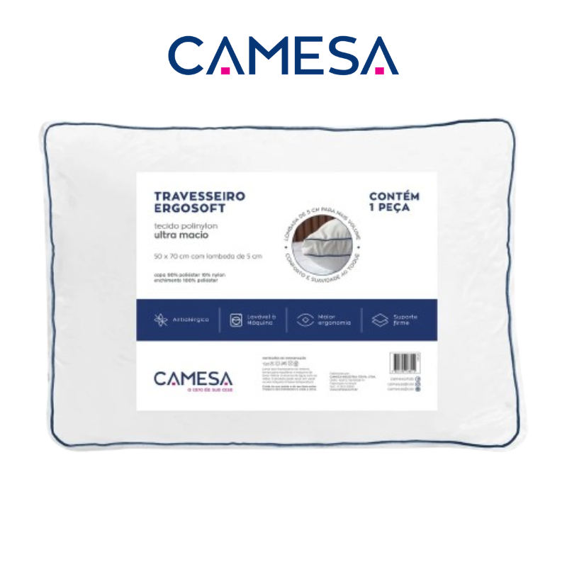 Travesseiro Camesa Ergosoft Hotel Ultra Macio Ergonômico 50x70 em Oferta na Shopee