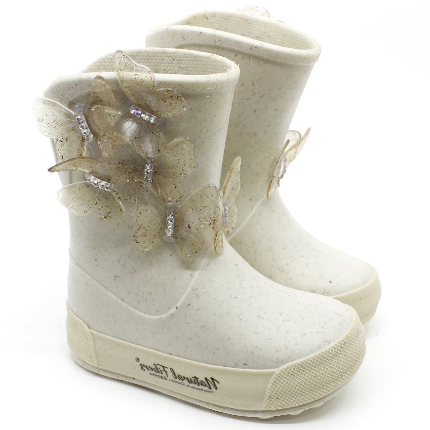 Galocha Bota de Chuva Plugt Confortável Menina Reciclável Sustentável Drops Borboletas Madre Pérola - Baby & Kids Fashion