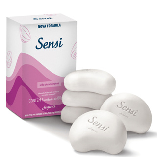 Kit com 5 Sabonetes Hidratantes Jequiti Sensi Leite de Amêndoas – 80g cada em Oferta na Shopee