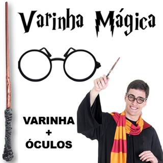 Kit Fantasia Bruxo | Varinha 45cm + Óculos Redondo Cosplay em Oferta na Shopee
