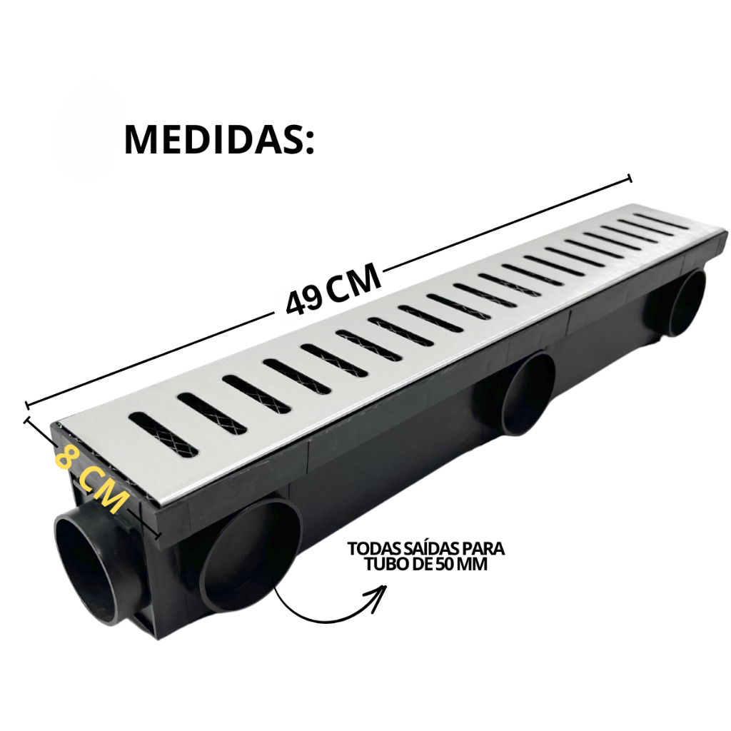 Ralo Coletor Grelha de Inox Linear 10x50 Tela Anti Inseto Escorpião Quintal Drenare Ver Fotos
