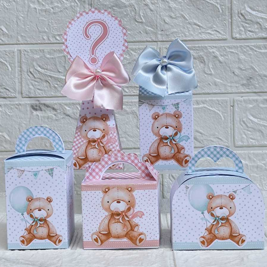 Personalizados CHÁ REVELAÇÃO URSINHO AZUL E ROSA(PEGUE E MONTE) / Kit Festa de Caixinhas Personalizadas / Lembrancinha e