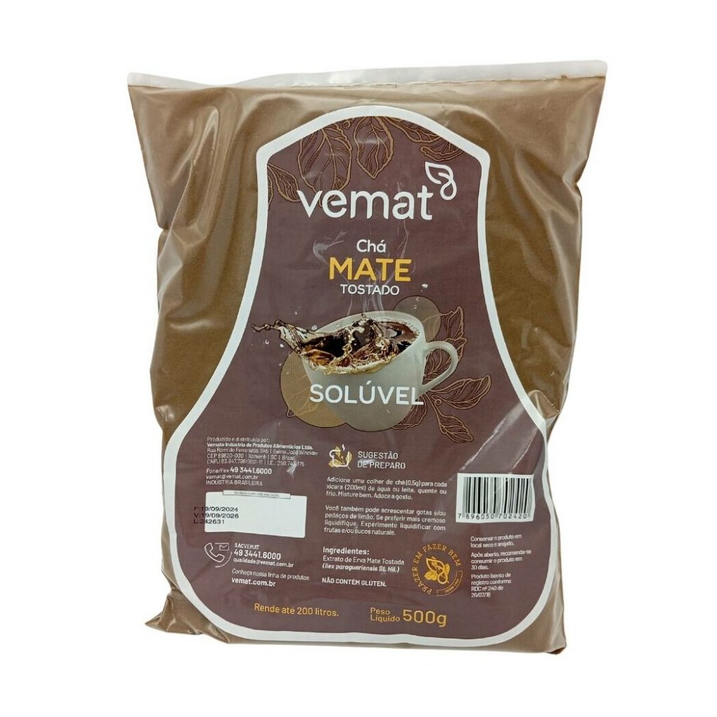 Chá Mate Tostado Solúvel 500Gr Rende Até 200 Litros Vemat