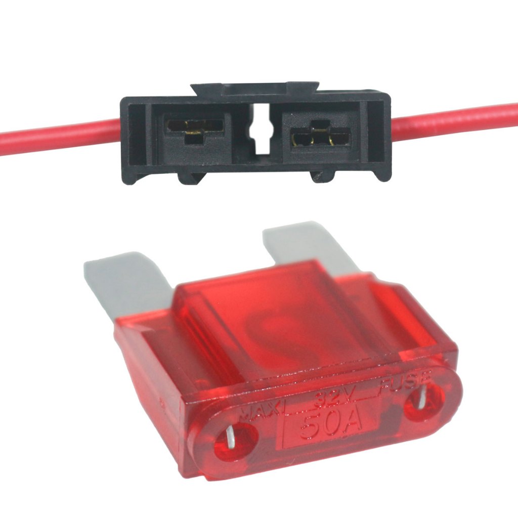 Kit Fusivel Maxi Max Lamina 50A Vermelho + Porta Fusivel com Fio 4mm Reforçado