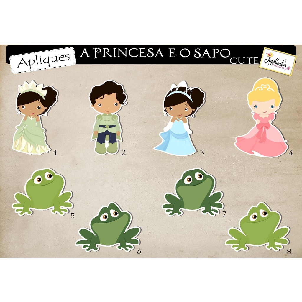 APLIQUES RECORTADOS -  A PRINCESA E O SAPO - TAG, LEMBRANCINHA, TUBETE, DECORAÇÃO, ANIVERSÁRIO, ARTE