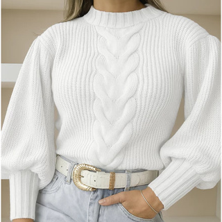 Blusa Trico De Frio Inverno Com Trança Moda Blogueira em Oferta na Shopee
