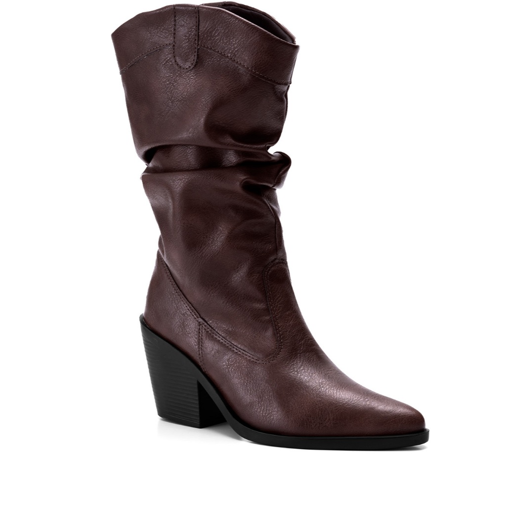 Bota Feminina Lumiss Western Texana Slouchy Cano Médio Salto Bloco Country Enrugada