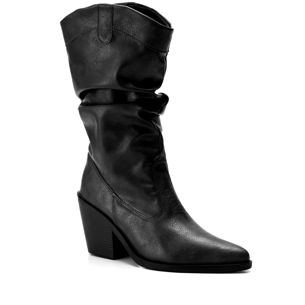 Bota Feminina Lumiss Cano Médio Texana Western Enrugada Slouchy Country Preto - Women Shoes