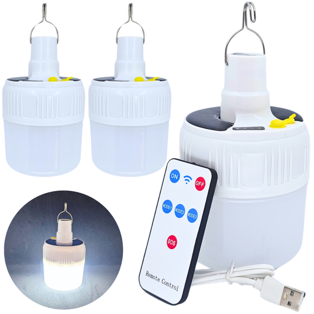 Kit 2 Lâmpadas Camping Lampião Led Potente Solar Recarregável Lâmpada Barraca Luz Emergência