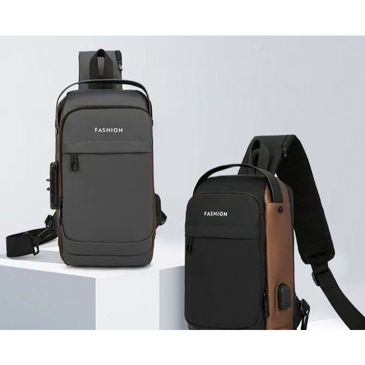 Bolsa Masculina Mochila De Peito Transversal, Antifurto Com Senha E Entrada Para Carregamento Usb