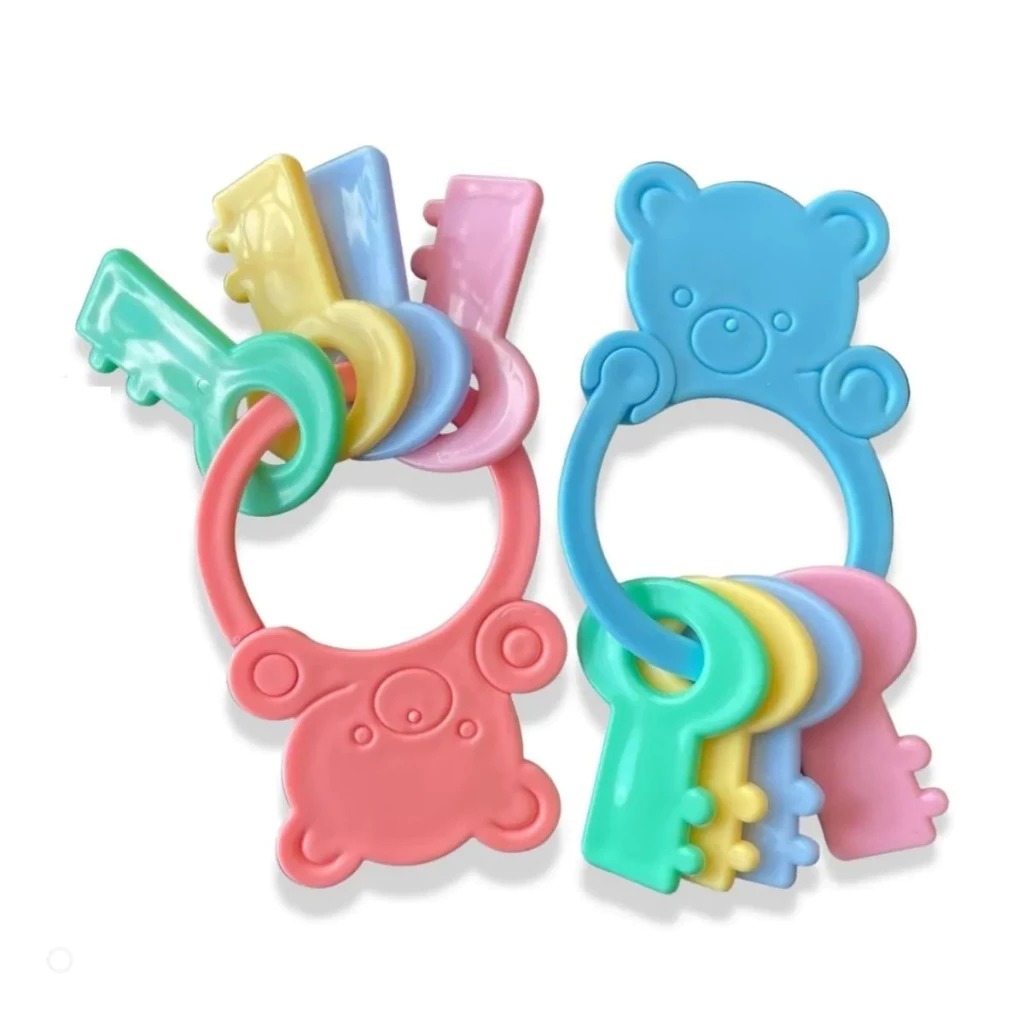 Mordedor Chocalho Urso Com Chaves Para bebê  (Rosa, Branco, Azul) - Cores Variadas em Oferta na Shopee