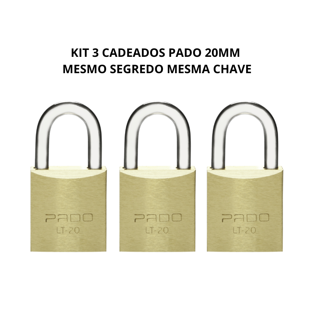 Kit 3 Cadeado 20mm Pado mesmo segredos iguais mesma chave em Oferta na Shopee