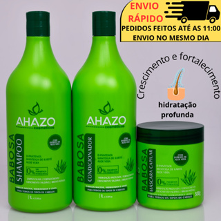 Kit capilar Babosa Ahazo Shampoo e Condicionador 1Litro e Máscara de hidratação 500g em Oferta na Shopee