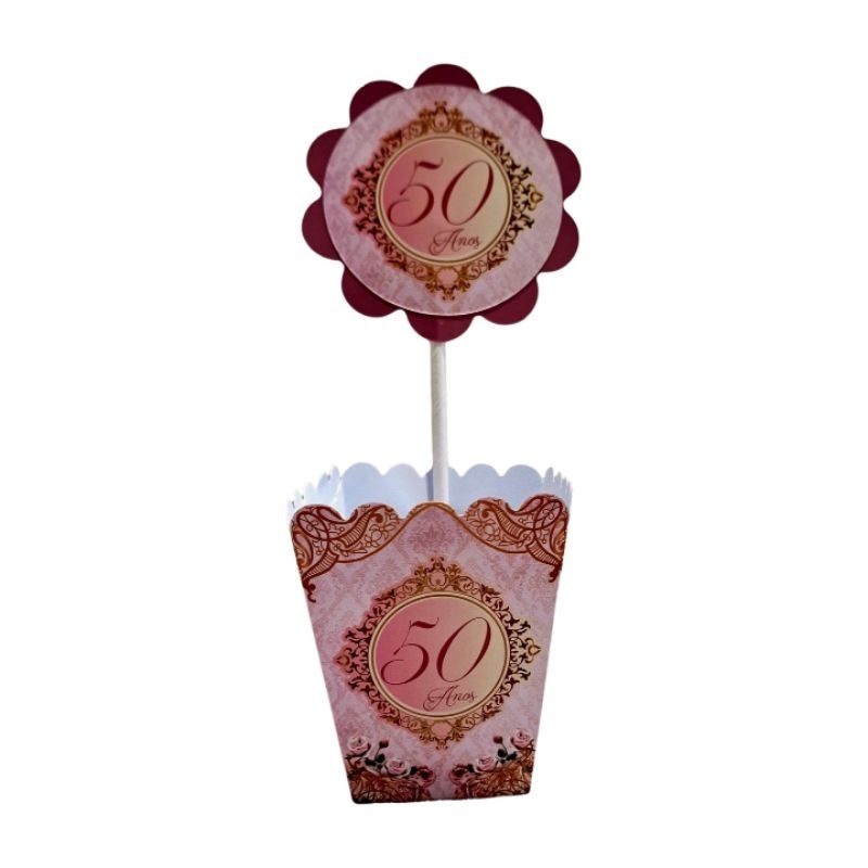 Centro de mesa PEGUE E MONTE Cachepot, Lembrancinhas para festa de aniversário- 30, 40 50 anos Rosa e dourado