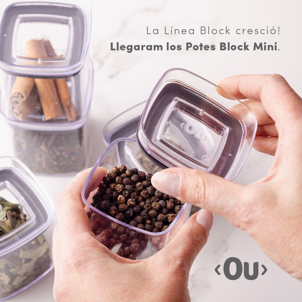 Detalhes do Kit de potes herméticos retangular Ou 5 peças 650ml Linha Block - Natural