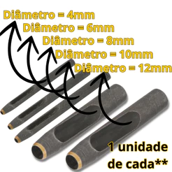 Kit Furador Profissional Vazador Couro Borracha 4,6,8,10,12mm