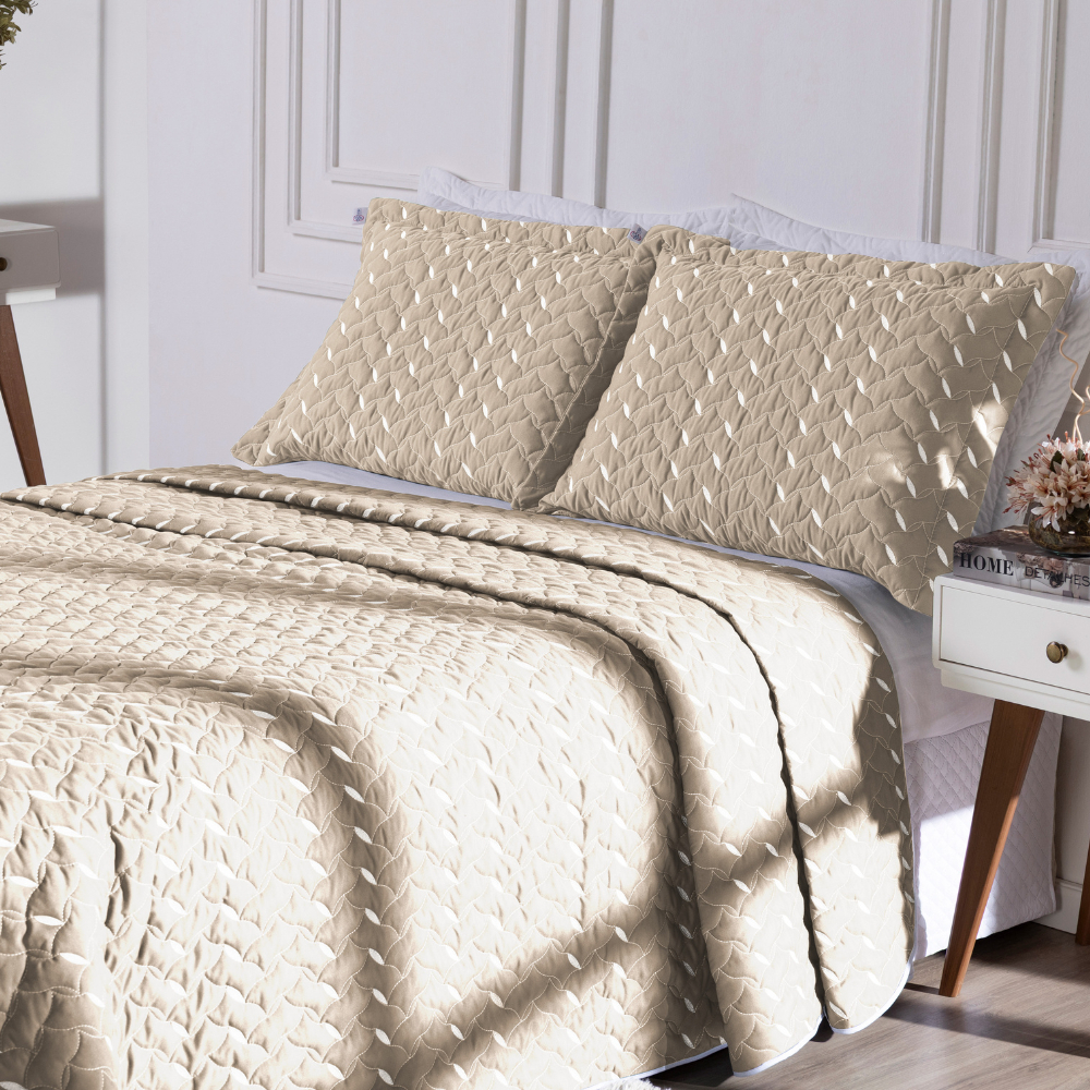 Cobre Leito Heitor Queen Premium Bordado 03 Peças 400 Fios