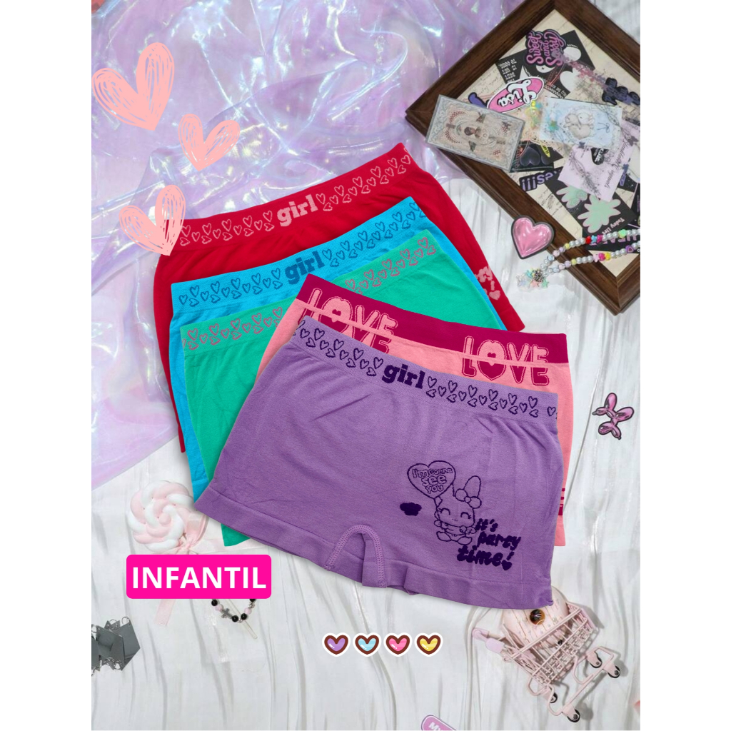 KIT 10, 5 ou 3  Calcinha Boxer infantil Shortinho Feminina Menina Juvenil Calcinha Confortável