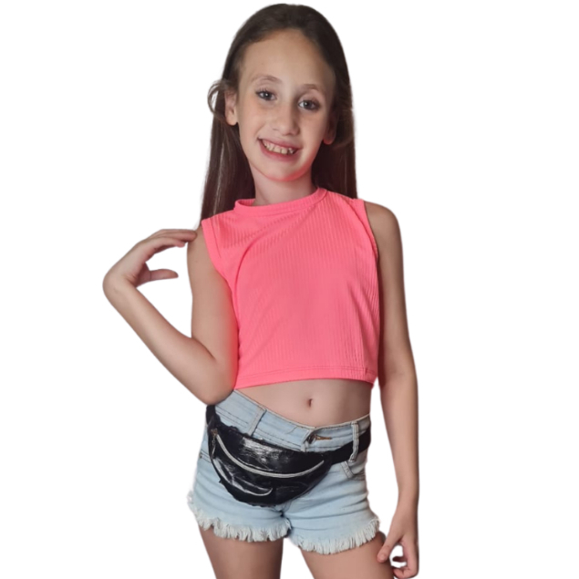 Cropped Infantil Menina Canelado Básico Cores Neon Tm 4,6 & 8 Sam