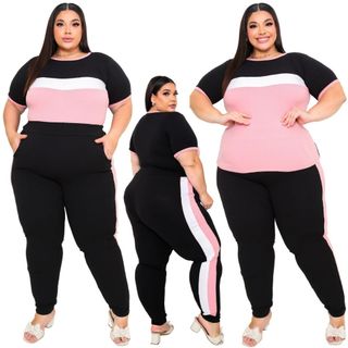 Conjunto Plus Size Feminino Calça Blusa Manguinha Detalhe Faixas GG ao G4 - 42 ao 54 Tecido Crepe Calça Feminina Plus S2
