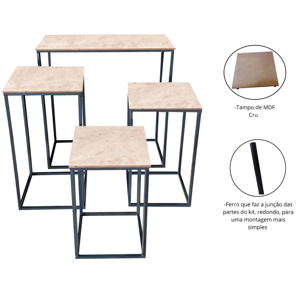 Conjunto De Mesas Para Festas Decoração 4 Peças Desmontável Quadrado