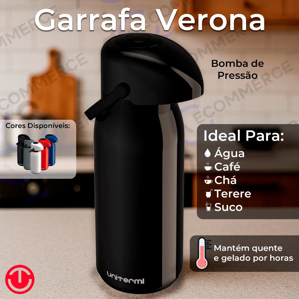 Garrafa Térmica🔥 1,8L 1.8 1L 600ml com Pressão Unitermi Verona Ideal para Café☕ Chá Tererê🧉 Água❄️ em Oferta na Shopee