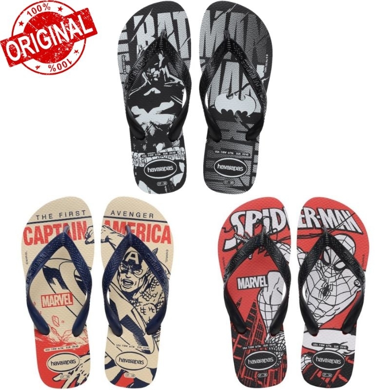 Chinelo Havaianas Top Heróis Marvel DC Logomania Adulto Original Batman Homem Aranha Capitão América