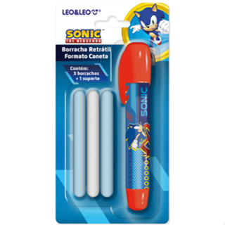 BORRACHA RETRÁTIL FORMATO CANETA SONIC - BLISTER C/ 1 SUPORTE E 3 BORRACHAS LEO&LEO em Oferta na Shopee
