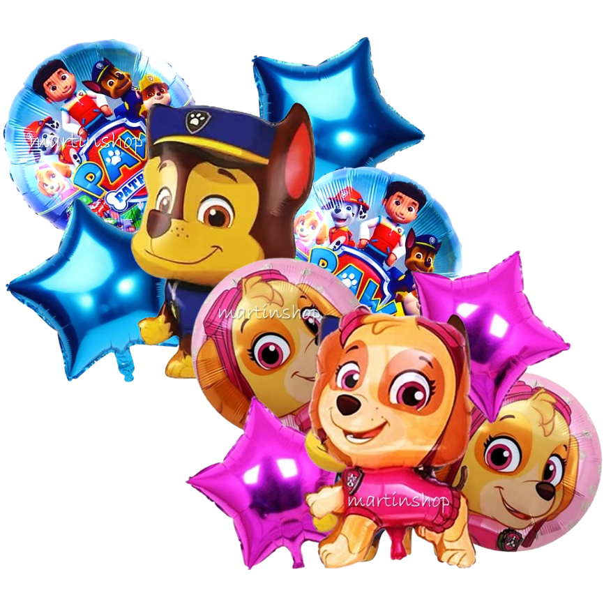 5 Patrulha Canina Balão Chase Skye Marshall - Decoração Festa Aniversário