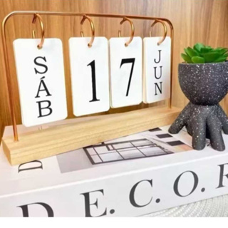 Calendário de Mesa Decorativo com Plaquinhas Preto/Dourado Permanente Escritório Luxo em Oferta na Shopee