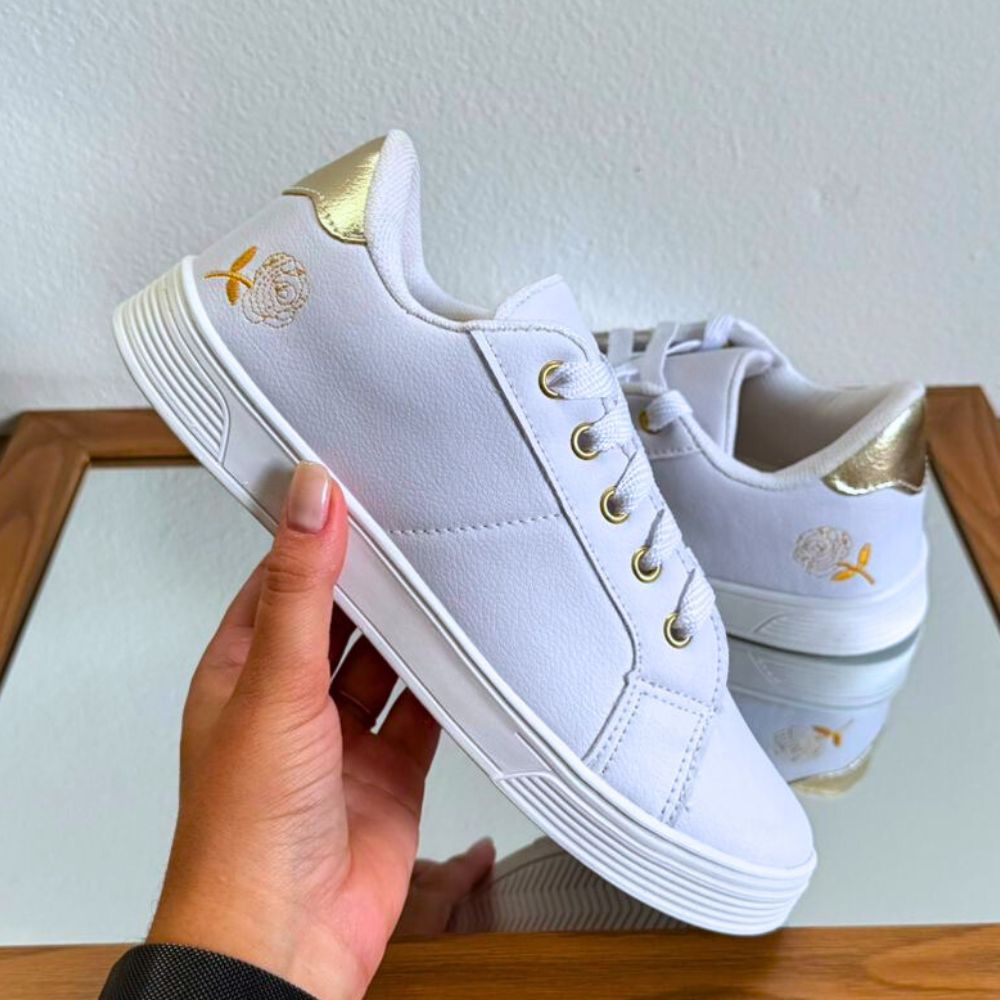 Tenis Feminino Casual 34 ao 39 com Detalhe Rosa Bordado Sapatenis Luxo e Básico Toda Hora Lançamento Inverno Quente 2025 em Oferta na Shopee