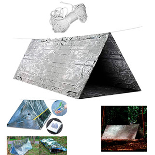 Kit Barraca Tenda Térmica 2 Pessoas Material Grau Espacial Corda de Paraqueda 4 Ancoragem 3 Formas de Uso