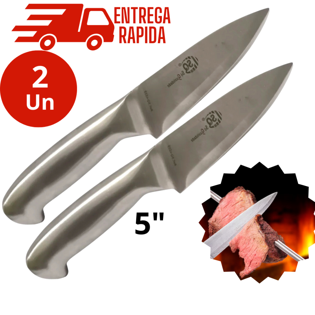 Imagem KIt 2 Facas Profissional Inteiriça 24cm em Aço Inox Inteiriço Churrasco Açougue Utensilio de Cozinha