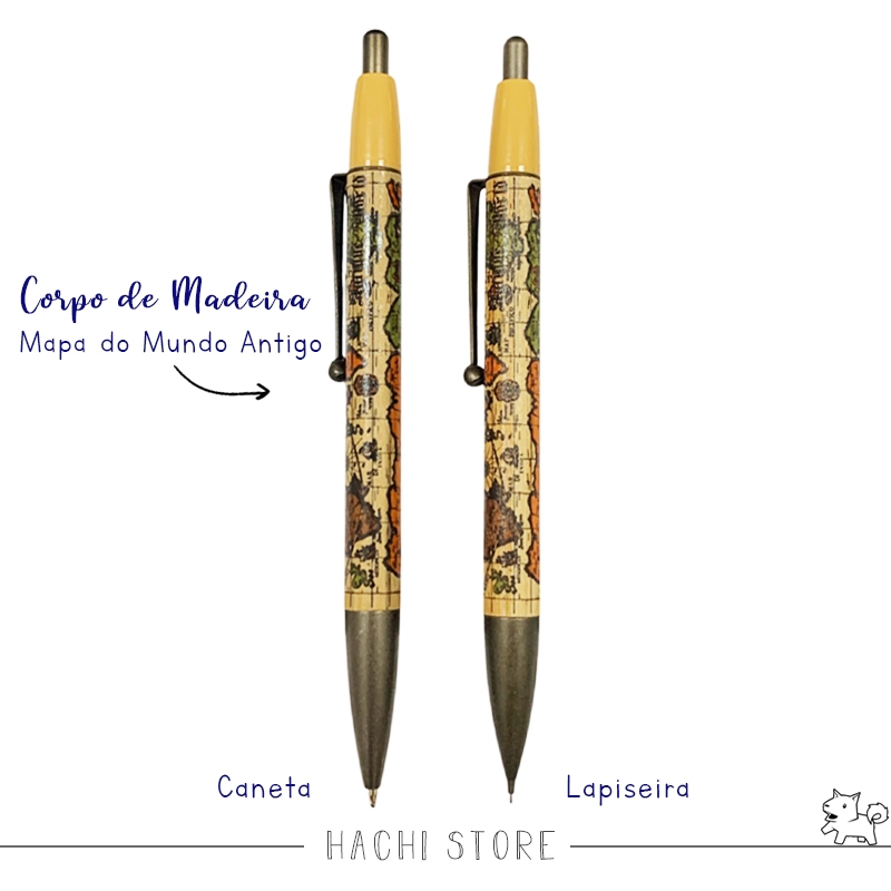 Kit Caneta e Lapiseira Vintage -  Mapa mundo antigo - Importado Japão em Oferta na Shopee