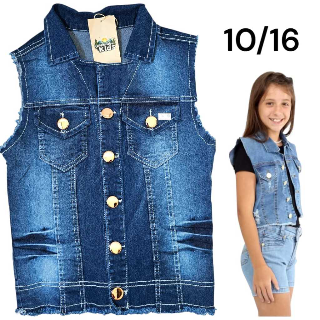 colete jeans menina infantil feminina   juvenil no tam 1 2 3 4  6 8 10 12 14 16 colete jeans bebe menina  blusa jeans bb