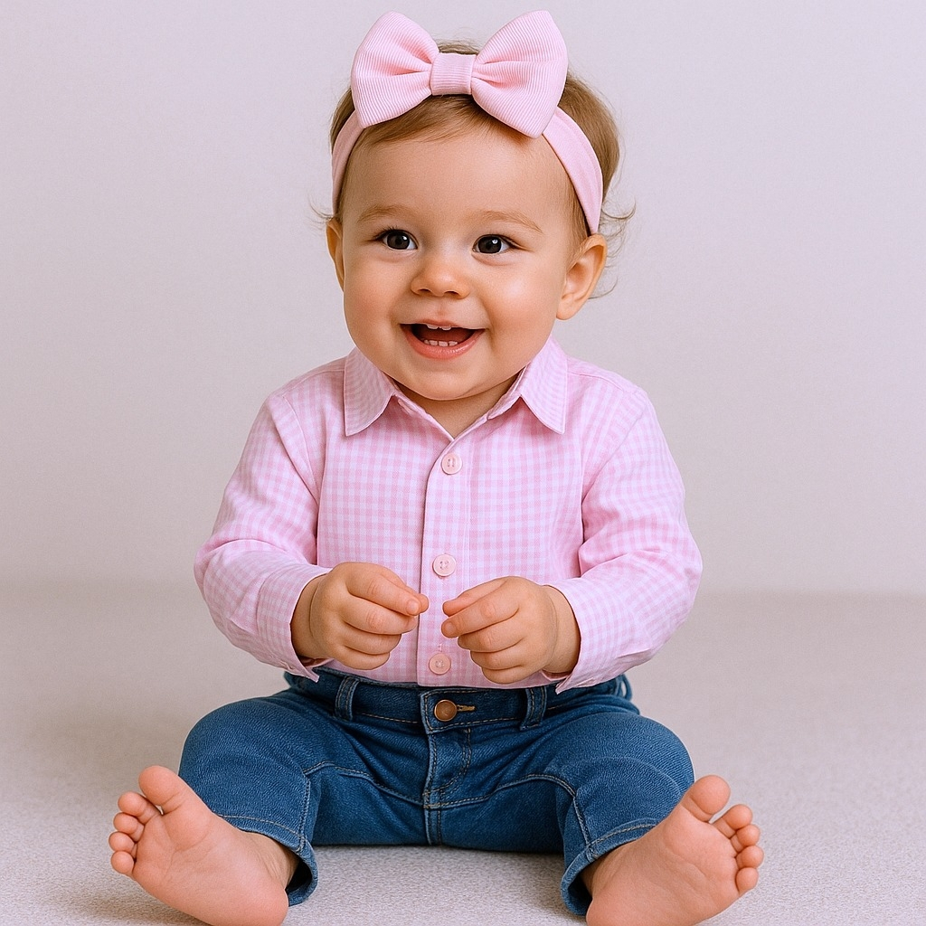 Conjunto Body Bebe Xadrez Menina Manga Longa e Calça Com Regulagem Interna Country Festa Junina