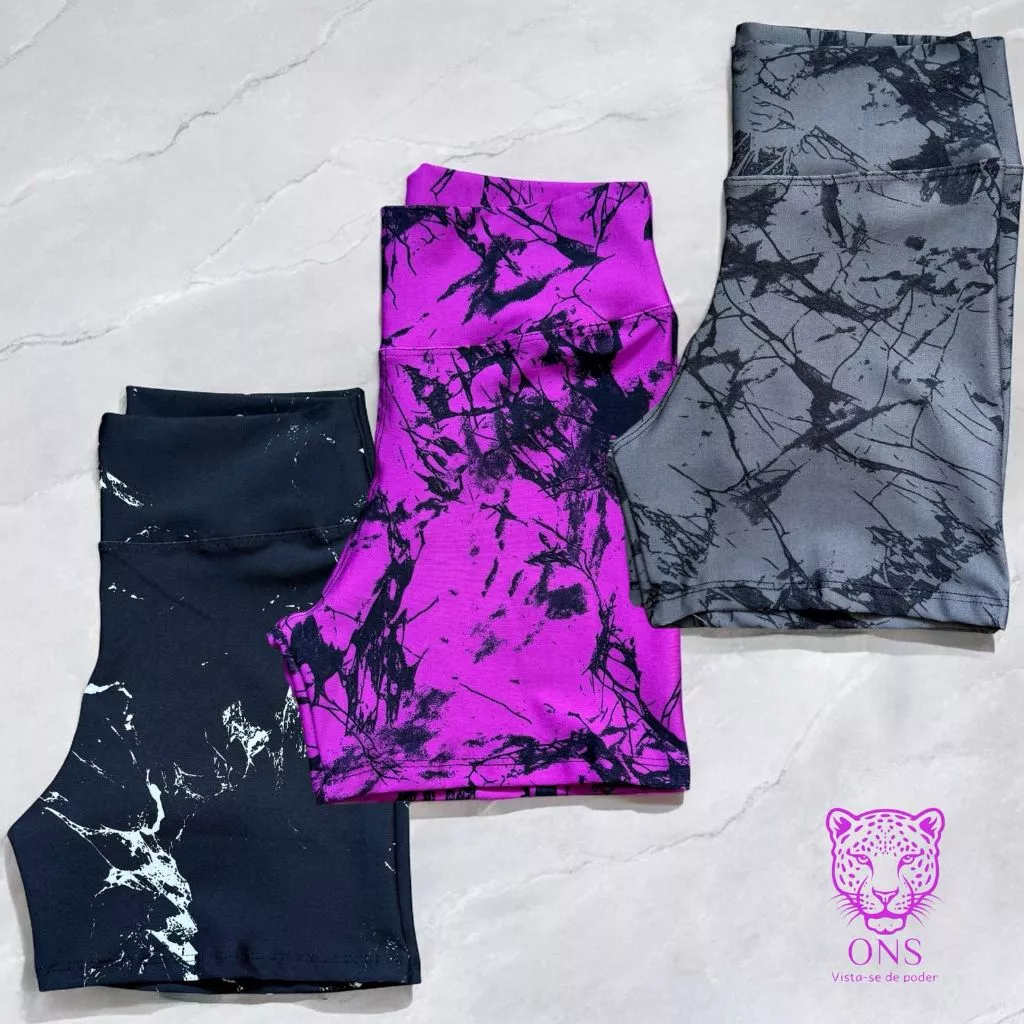 Kit 3 Shorts Meia Coxa Curto Roupa Fitness Feminino Academia Marmorizado Tie Dye Corrida Estampado — imagem 1