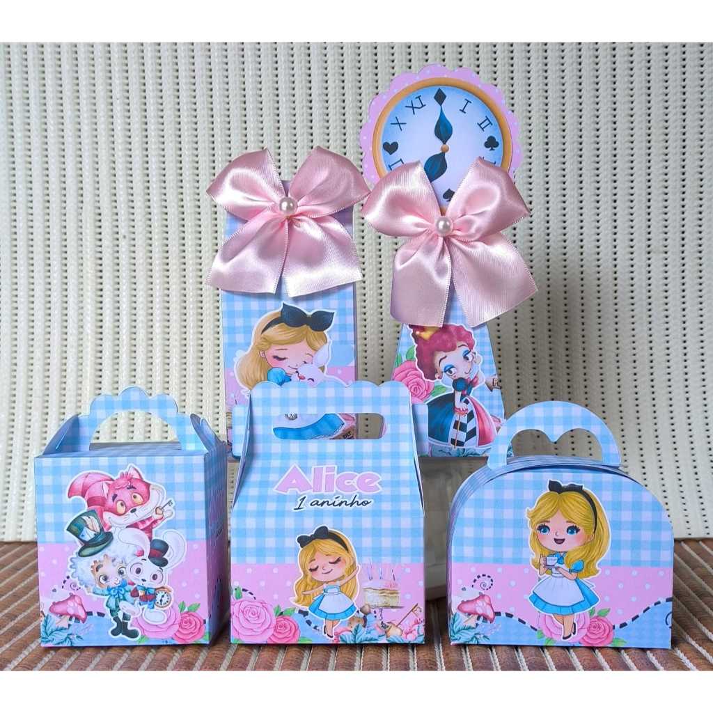PEGUE E MONTE - Kit Festa Alice no Pais das Maravilhas Personalizados Lembrancinhas Caixinhas para festa