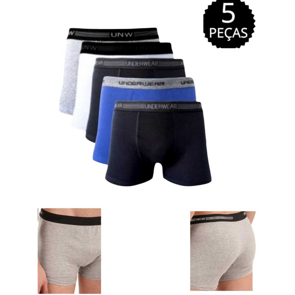 Kit de Cueca boxer masculina 100% Algodao E TEM  COTTON E Elastano Cores Sortidas