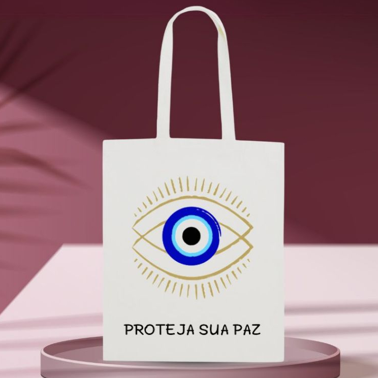 ECOBAG OLHO GREGO SACOLA ALGODÃO CRU ESTAMPADA 30x40 MODA PRAIA E CAMINHADA