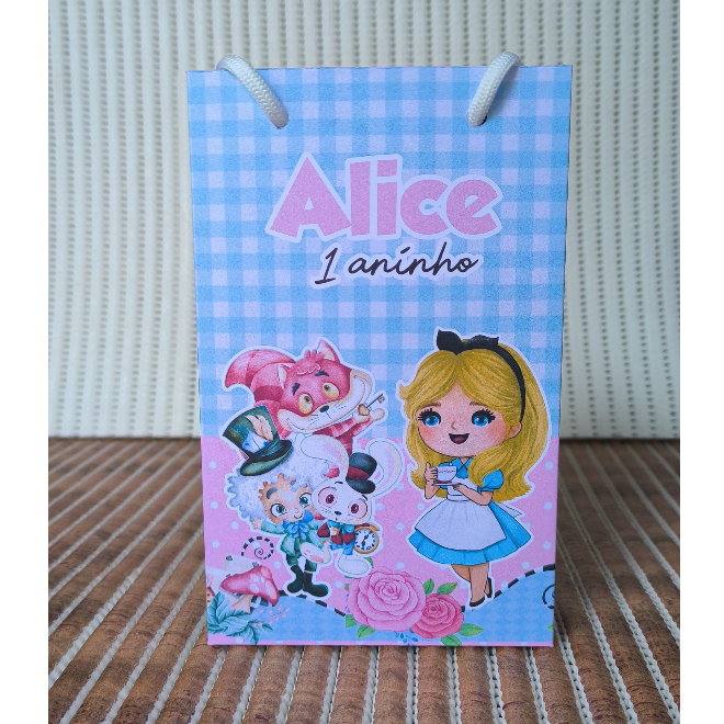 PEGUE E MONTE - Sacolinha Surpresa Personalizada Alice no Pais das Maravilhas - Com Alça