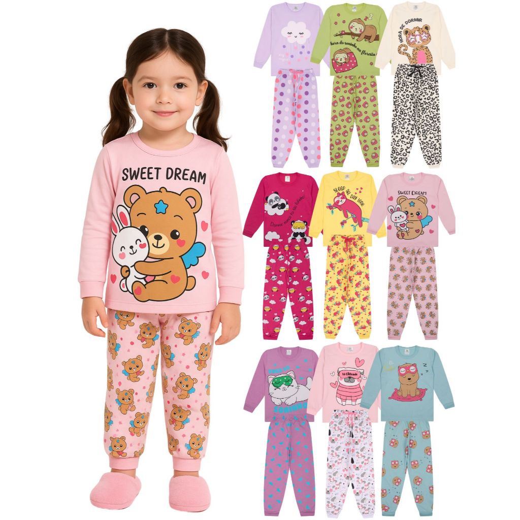 Kit Sortido 2,6 ou 10 Peças Pijama Infantil Menina Manga Comprida De Inverno Feminino Roupa de Dormir Algodão em Oferta na Shopee