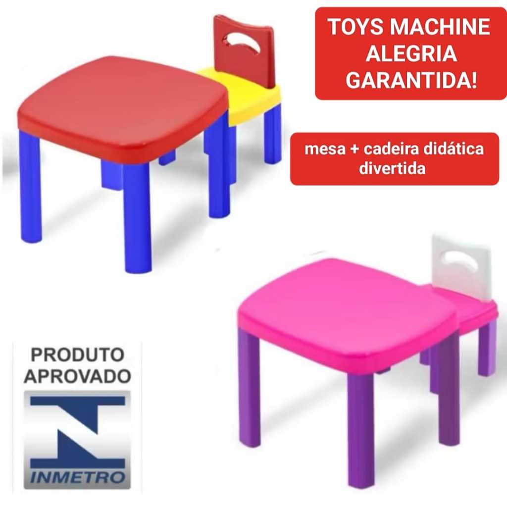 Kit Mesa + Cadeira Infantil Didática Colorida MENINO E MENINA - Brinquedo Educativo Aprovado Inmetro