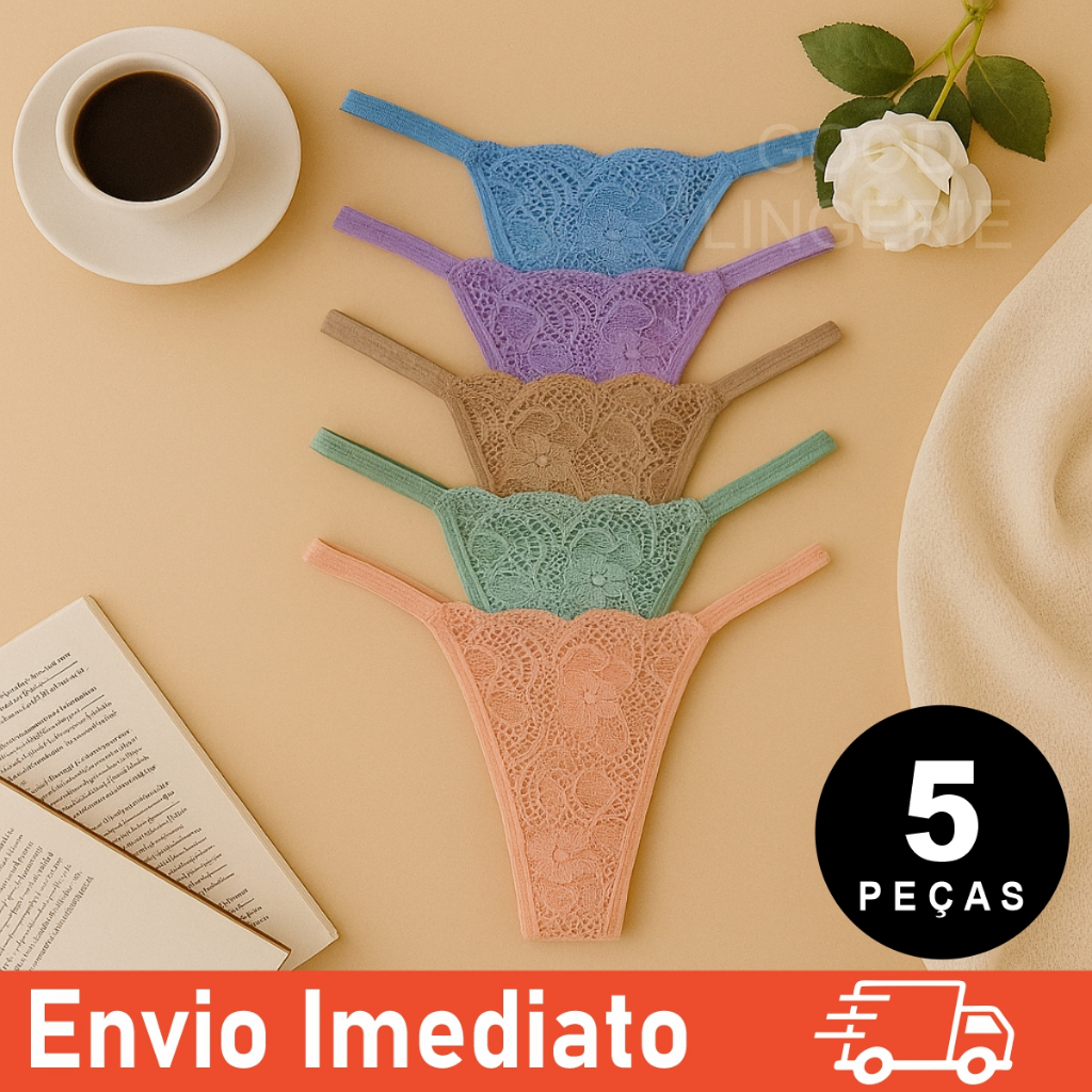 🔥 Kit 5 Calcinhas De renda Fio Dental Regulavél Calcinha Feminina Adulto Lingerie Direto Da Fábrica em Oferta na Shopee