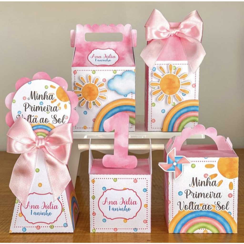PEGUE E MONTE - Kit 20 Caixinhas Personalizadas Lembrancinhas Festa Aniversário Tema  Primeira Volta ao Sol Menina Rosa