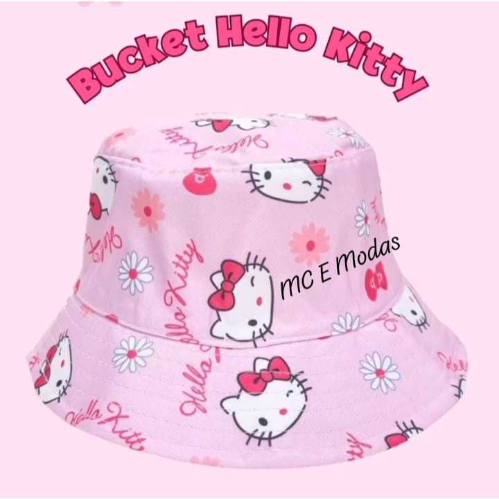 Chapéu Boné Bucket Infantil Hello Kitty (COM E SIM) Cordinha Menina