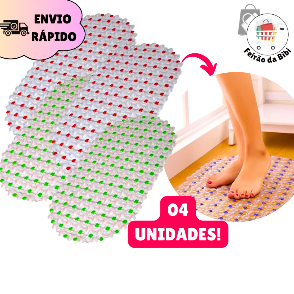 Kit 4 Tapetes Para Box Banheiro Antiderrapante Segurança 64x34cm em Oferta na Shopee