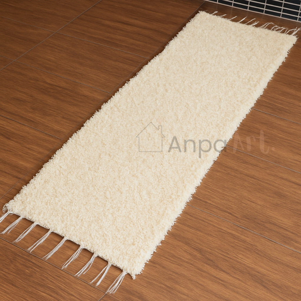 Tapete Passadeira 1,60 X 0,50 Boho Cru Felpudo Tear Artesanal Luxo Para Quarto 100% Algodã...