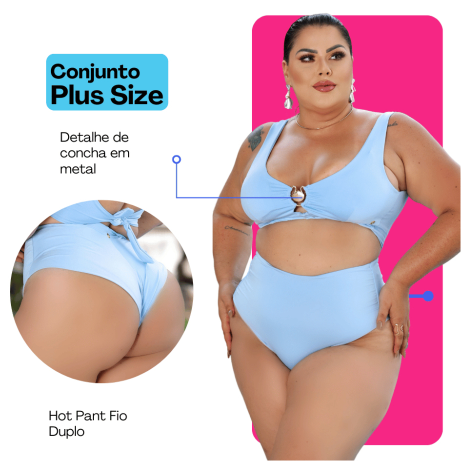 Conjunto Biquini Forrado Plus Size 38 ao 56 Hot Pant Cintura Alta Com Bojo Removivel
