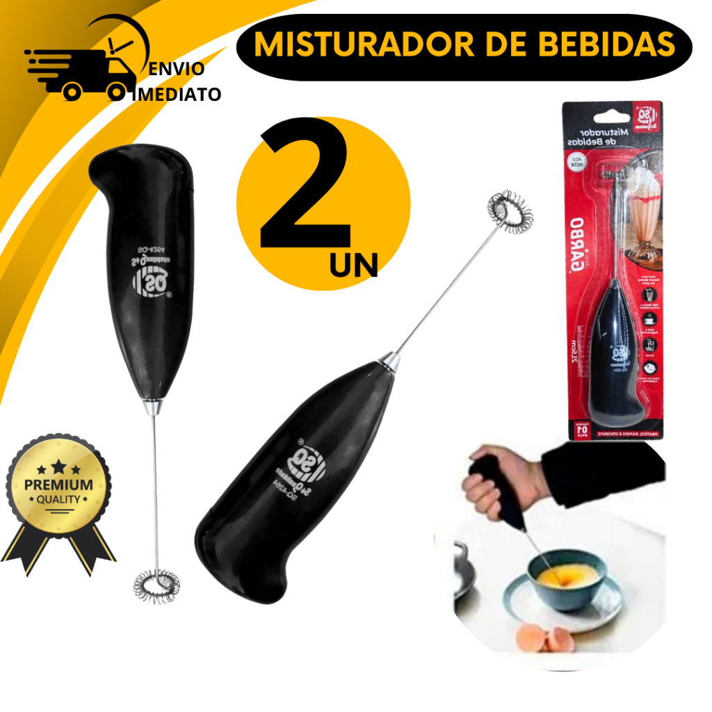 Misturador de Bebidas Mini Mixer Bebidas Drink Café Leite Coquetel Inox Whey Portátil À Pilha